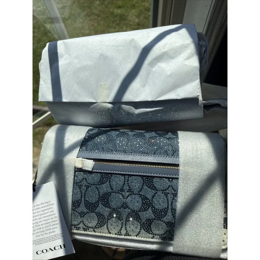COACH Denim Crystal Tabby 26 Signature Print Crossbody Shoulder Bag Ships Today